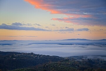 Sunrise and Fog Umbria Tuscany Italy January