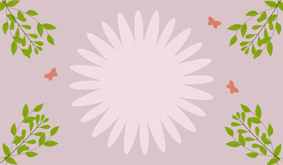 Spring card with flower, leaves and butterflies