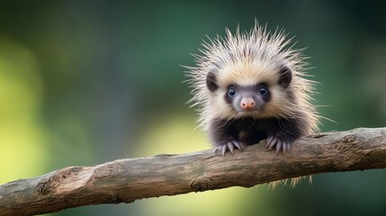 Naklejka premium Curious baby porcupine forest wildlife photography natural habitat close-up view