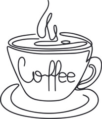 Cup of coffee with steam line art Pro Vector 