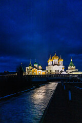 Fototapeta premium view of illuminated Ipatiev Monastery in Kostroma