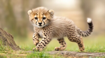 Playful cheetah cub exploring nature outdoor scene wildlife photography