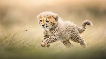 Obraz premium Cheetah cub running playfully in nature wildlife photography outdoor scene