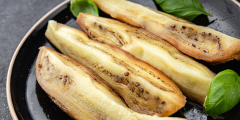 Baked eggplant vegetable cooking tasty fresh delicious gourmet food background table rustic food top view copy space keto and paleo diet vegetarian and vegan food