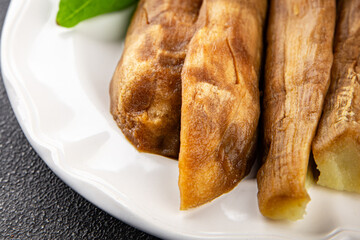 Baked eggplant vegetable cooking tasty fresh delicious gourmet food background table rustic food top view copy space keto and paleo diet vegetarian and vegan food