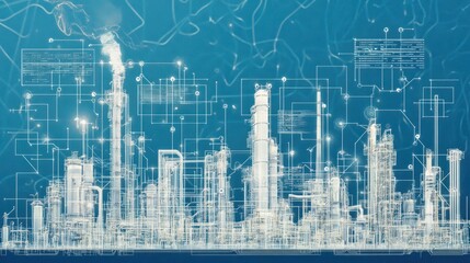 Fototapeta premium Industrial plant blueprint on light blue background