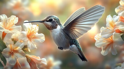 Fototapeta premium Macro Hummingbird Close To Petals High Resolution Image