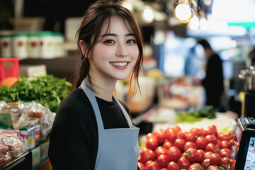 Asian business owner standing proudly. A successful business person.