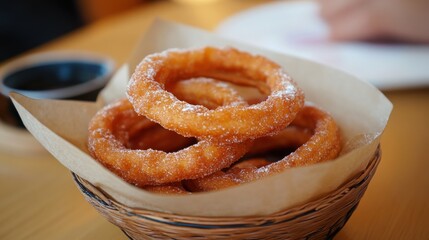 Crispy Ring Shaped Dough Treasures Dusted with Powdered Sugar in a Cozy Setting Perfect for Sweet Treat Lovers and Dessert Enthusiasts