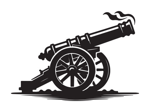black cannon with smoke, historical weapon clip art preview