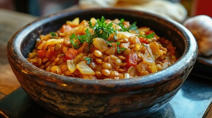 Hearty Cabbage and Lentil Stew with Parsley and Garlic: A Traditional Snack for Lunch