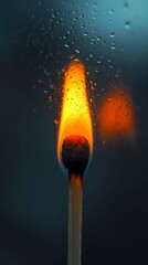 Close-up of a burning matchstick with glowing ember, illustrating fire concept, heat energy, and dynamic flame movement, perfect for visual storytelling, stylized comic illustration