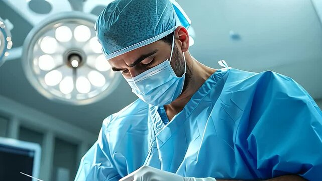 Surgical Procedure in a Sterile Exam Room with Bright Lights