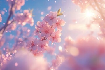 Delicate Pink Cherry Blossoms Bloom Against a Soft Sky