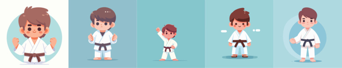 collection of vector boys practicing karate