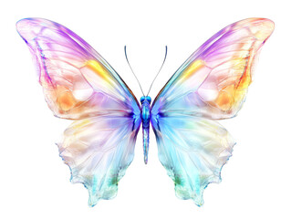 Ethereal butterfly with iridescent wings and pastel rainbow colors PNG file isolated on transparent background ,cut out, clipping path,, close up, high quality
