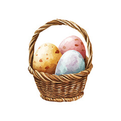 Vintage Watercolor Easter Basket with Festive Eggs