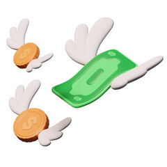 Flying Cash 3D Icon Illustration