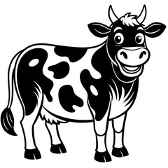 Happy Cartoon Cow Illustration: Cute Farm Animal Isolated on White