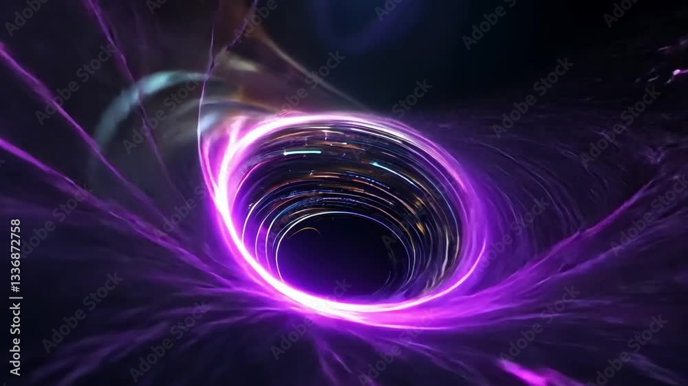 Poster abstract representation of a swirling vortex with vibrant colors and glowing light trails, creating 