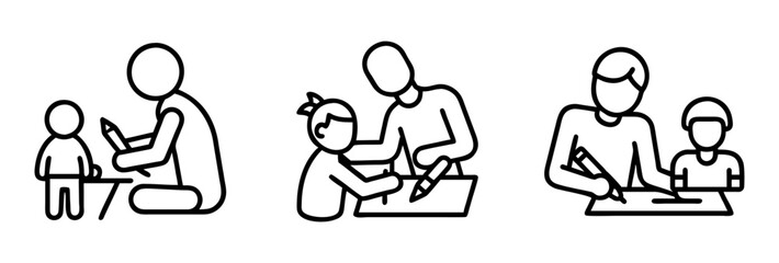 parent and child drawing icon, parent and child drawing line art - simple line art of parent and child drawing, perfect for parent and child drawing logos and icons