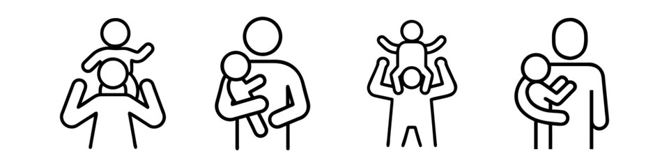 parent holding child on shoulders icon, parent holding child on shoulders line art - simple line art of parent holding child on shoulders, perfect for parent holding child on shoulders logos and icons