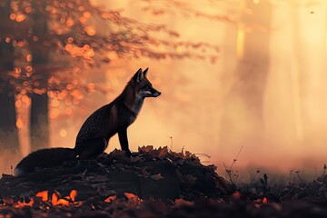 Ultra Hd Image of Fox Silhouette in Misty Autumn Forest