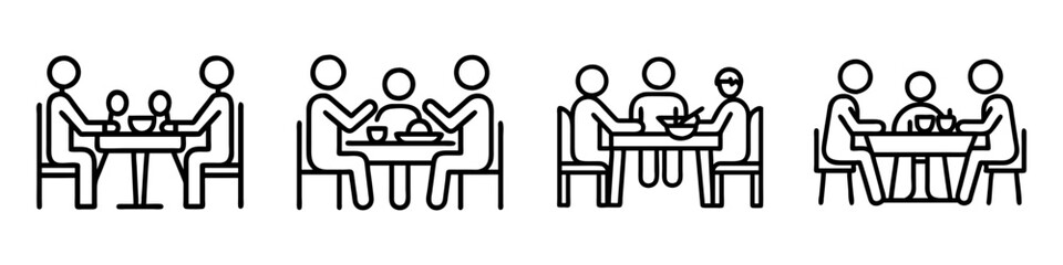 family meal at table icon, family meal at table line art - simple line art of family meal at table, perfect for family meal at table logos and icons