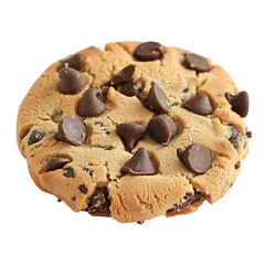 Single chocolate chip cookie with visible chunks on white background