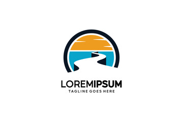 Logo of winding road above ocean nature