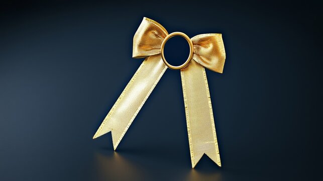 A beautiful golden ribbon bow with a circular center for customization
