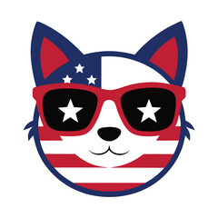 a cat head wearing sunglass usa theme vector illustration