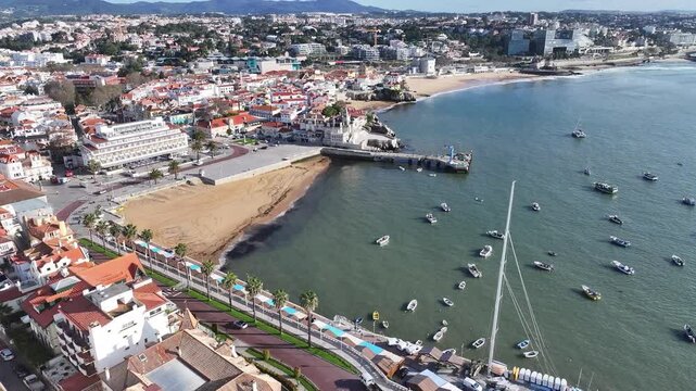 Cascais Skyline At Cascais In District Of Lisbon Portugal. Coastal City. Waterfront Landscape. Beach Scenery. Cascais Skyline At Cascais In District Of Lisbon Portugal. 