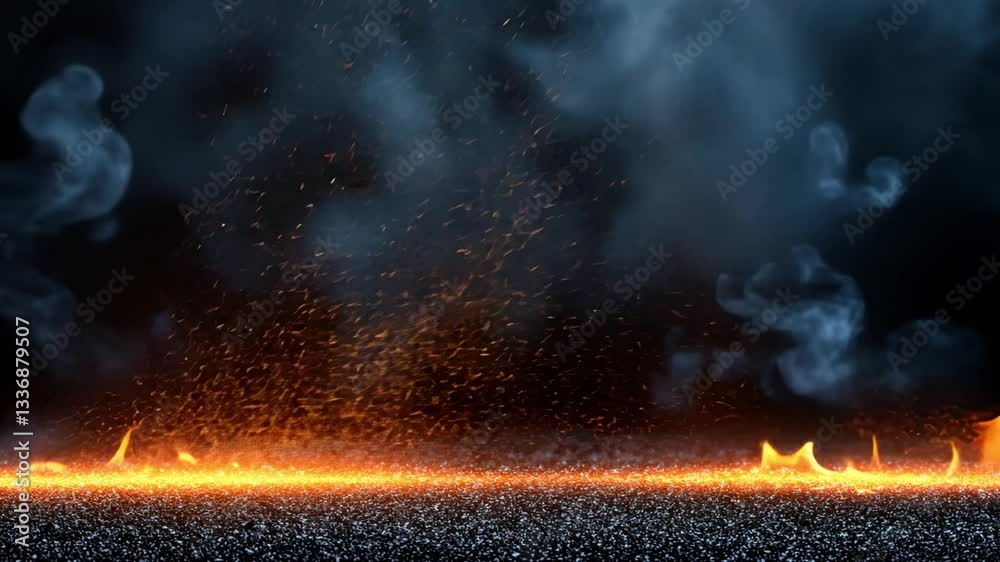 Poster dynamic flames and smoke emanating from an abstract background with soft gradients creating a myster