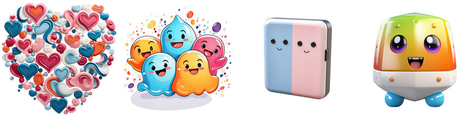 Fototapeta premium Cute colorful characters, hearts, digital art