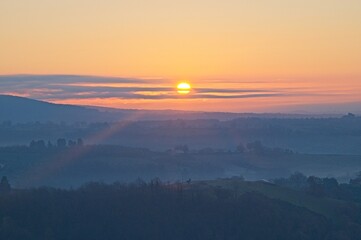 Sunrise and Fog Umbria Tuscany Italy January