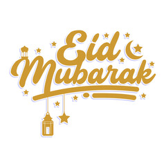Eid Mubarak Eid Al Fitr. Isolated on White Background and Transparent PNG.