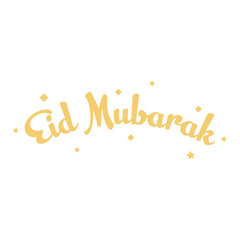 Eid Mubarak Eid Al Fitr, Gold Text. Isolated on White Background and Transparent PNG.