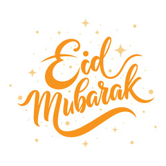 Obraz premium Eid Mubarak Eid Al Fitr, Orange Text. Isolated on White Background and Transparent PNG.