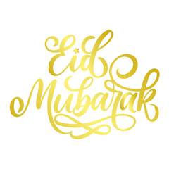 Eid Mubarak Eid Al Fitr, Gold Golden Text. Isolated on White Background and Transparent PNG.