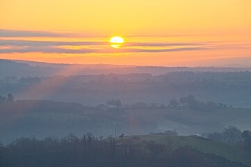 Sunrise and Fog Umbria Tuscany Italy January