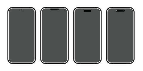Phone template similar to iPhone. Realistic smartphone front view. Device UI UX mockup for presentation. Cellphone frame with blank screen illustration vector saved in EPS 10 and fully editable.