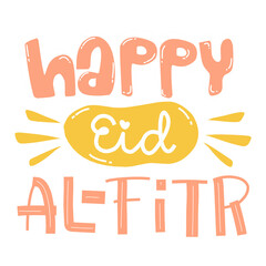 Happy Eid Al Fitr Eid Mubarak. Isolated on White Background and Transparent PNG.