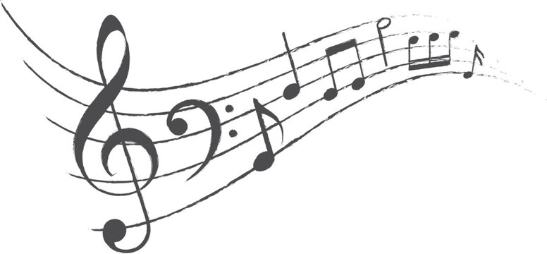 Musical notes. Treble clef on sheet music. Musical note icons in grunge style.