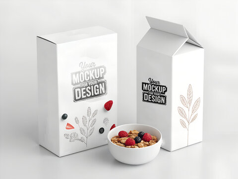 Cereal box packaging clean empty stylish minimal mockup design 