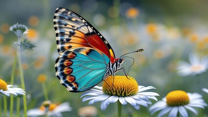 Obraz premium Butterfly on a Daisy, Delicate Nature Moment