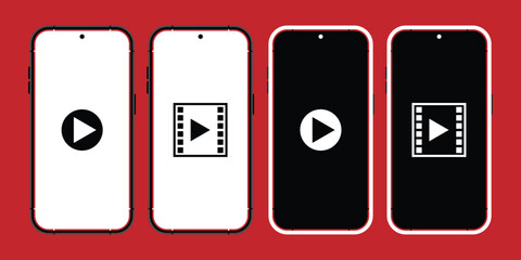 Video player on smartphone screen template interface. Blank mockup for web UI design. vector suitable for showcasing multimedia player templates on websites. Saved in EPS 10 and fully editable.