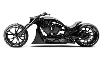 Fototapeta premium A sleek, modern black motorcycle with a minimalist design, showcasing powerful curves and an elegant silhouette.