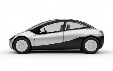 A sleek, futuristic car design showcasing a streamlined shape and a modern aesthetic with a chrome and black exterior.