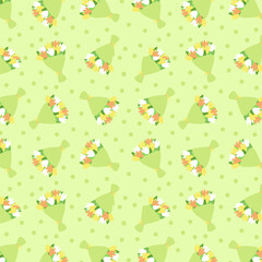 Seamless floral pattern with cute flower bouquets on light green background – soft pastel spring botanical design for textile, wrapping, wallpaper, and decor